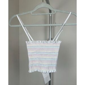 NWT Pitusa Stephanie Gottlieb Women's Smocked Tank Crop Top XS Rainbow